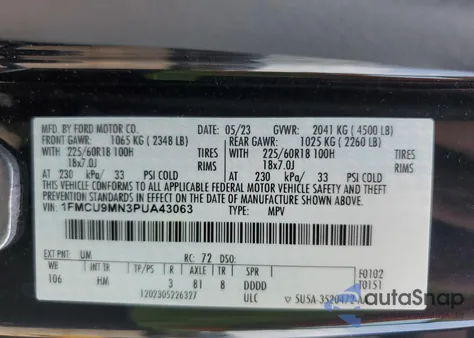 2023 Ford Escape St Line из США, поврежденный, VIN 1FMCU9MN3PUA43063